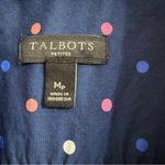 Talbots  Women’s Medium Petite Navy Blue Polka Dot Long-Sleeve Button-Up Shirt Photo 1