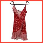 Skies Are Blue Red Floral Ruffle Wrap Dress Sleeveless Summer Casual Photo 3
