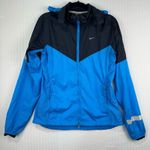 Nike Running Blue Black Jacket Women’s Medium Removable Hood Sporty Athletic Photo 0