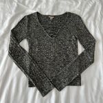 Aeropostale Heather Grey Lace-Up Long Sleeve Crop Top Photo 0