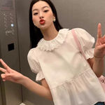 ZARA White baby doll short sleeve blouse with bow ties Photo 3