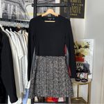 Theory  Long Sleeve Knit Tweed Combo Mini Dress Black Multi Photo 4