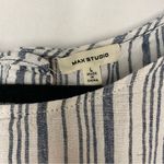Max Studio White Blue Vertical Striped Linen Sleeveless Tank Top Shirt Button L Photo 3