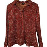 East 5th  PETITE Orange Leaf Print Button Front‎ Pleated Long Flare Sleeve Top 1X Photo 0