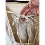 Sim & Sam Cropped Halter Top Beige Linen Blend Puff Sleeve Smocked Size Medium Photo 4