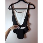 Black & White Solid & Striped Reversible Black White One Piece With Belt Sz S NWT $198 Photo 14