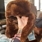 Vintage genuine Russian fur trapper aviator hat in rich chocolate brown NWT Photo 0