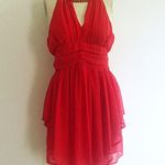 Halter Metallic Keyhole Open Back Dress Red Size M Photo 0