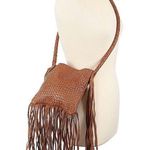 Anthropologie MAX & JAN Brown Woven Fringe Leather Crossbody Shoulder Bag - Brown Lined NWOT Photo 0