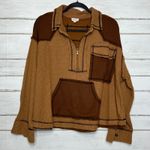 POL  Waffle Knit Thermal Quarter Zip Pullover Women’s Small Brown Photo 4