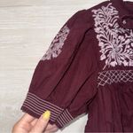 Free People Women's Red Embroidered Tie Front Puff Sleeve Blouse Top medium Photo 2