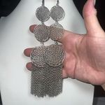 Vintage Long Boho Mandala Fringe Earrings Silver Photo 3