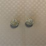 Vintage gold tone 1” dome pavè stud rhinestone faux diamond earrings. Photo 1