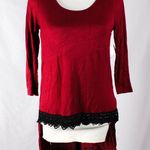 Charlotte Russe NWT Red Burgundy 3/4 Length High-Low Top with Black Lace Crochet Trim – Size Med Photo 2