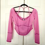 Urban Outfitters  Pink Round Hem Strappy Long Sleeve Stretch Top Size Large Photo 1