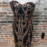 Miss Ord Formal Evening Gown Womens XL Black Gold Strapless Sequin Mermaid Dress Photo 6