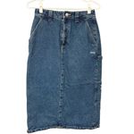 Obey  Juniper Embroidered Denim Midi Skirt Back Slit Embroidered Size 26 Photo 1