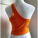LIONESS  One Shoulder Cropped Orange Ribbed Tank Small Stretchy Photo 2