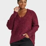 Ava & Viv  Burgundy Shimmer V Neck Sweater Women's 2X Photo 0