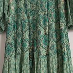 ZARA  Maxi Dress Green Metallic Gold Tiered Flowy Bohemian Size XS SMALL oversize Photo 5