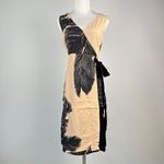 NWT Mint Velvet Beige / Peach Black Feather Pencil Midi TIE Dress US 12 UK 16 Photo 1