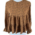 ZARA Brown Floral Ruffle Babydoll Blouse S Cottagecore Boho Fall Photo 0