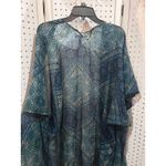 BCBGeneration  Blue Teal Geometric Print Sheer Duster Kimono Cardigan Photo 9