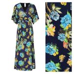 ROAM Sorrentino Wrap Floral Crepe Maxi Dress Medium Wedding Party Shower Blue Photo 12