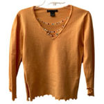 Bette Sung Vintage Sweater with Beaded Necklaces Small Orange Photo 0