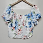 Abercrombie & Fitch Womens Ruched Puff Sleeve Scoopneck Top Floral Crop Sz XL Photo 0