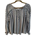 Jack by BB Dakota Jack BB Dakota Blue and White Aztec Print Long Sleeve Blouse Photo 0