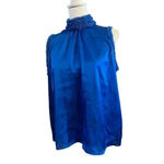 ZARA  womens blue sleeveless satin ruffled neck shirt size small Photo 3