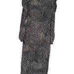 Black & White Polka Dot Long Sleeve Midi Peasant Dress Square Neck Ruched Size L Size L Photo 0