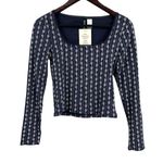 Divided H&M Top Navy Floral Scoop Neck Ribbed Long Sleeve Cropped Coquette 90s Med New Photo 0