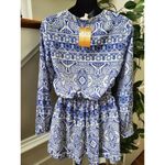 Freeway Apparel Boutique Freeway Women's Blue & White Polyester Long Sleeve Round Neck Romper S Photo 7