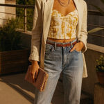 Rose + Olive Yellow White Abstract Bustier Corset Style Crop Tank Top NWT Size L Size L Photo 1