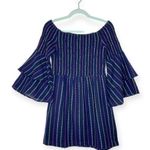 Mud Pie  Desi Off the Shoulder mini dress in navy blue multicolor stripe size S Photo 5