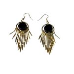 Gold Tone Black Circle Dangle Earrings Boho Chandelier Fringe Statement New Photo 4