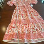 Figueroa‎ & Flower NWT Midi Dress Tiered Floral Cream Coral Orange Size Large Photo 8