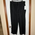 Athleta Cabo Linen Wide Leg Pants Black Drawstring Zip Pockets Plus Size 16 TALL Photo 1
