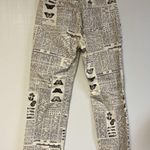 ZARA  Newspaper Print Straight Leg Jeans Raw Hem Viral Influencer Size 8 Photo 0