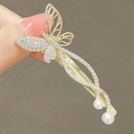 Set Of 2 Butterfly Alloy Rhinestone Imitation Pearl‎ Fashion Hair Clips Gold Photo 10
