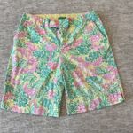 Lilly Pulitzer Palm Beach Fit Shorts Sz 4 Pink Green Floral Flamingo Stretch Photo 0