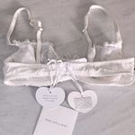 Mimi Holliday L Padded Bra Honeysuckle 1/4 Cup Plunge Silk Bridal Lace Bow Heart Size L Photo 3