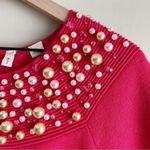 Anthropologie Moth Brienne Pearl Holiday Sweater in Red, Size Medium Photo 5