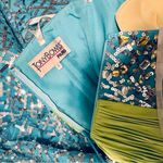 Tony Bowls Blue Strapless Gown with Green Sash Photo 4