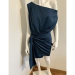 Lulus Elegant Dark Teal Blue Satin Asymmetrical Tie Front Dress Women’s M – NWT Photo 5