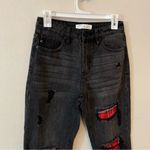 Kancan Black Plaid Patch Distressed High Rise Slim Straight Jeans Size 25 Photo 6
