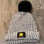 Love Your Melon  Black and Gray heathered smiley Beanie with removable Pom Photo 0