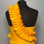 Vibrant Yellow One Shoulder Ruffle Dress Size Large Gold Photo 11